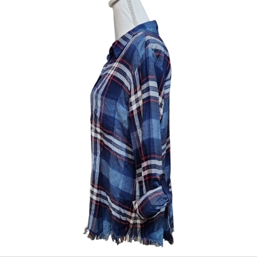 Dylan Women's Blue Red and White Plaid Button Down Shirt, Large - Picture 3 of 10